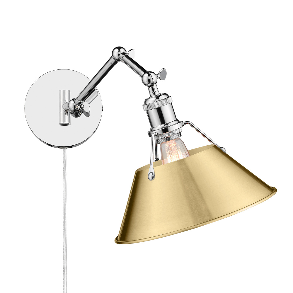 Yep by Golden Lighting Orwell 1-Light Swing Arm Wall Lamp in Chrome & Brushed Champagne Brass shade
